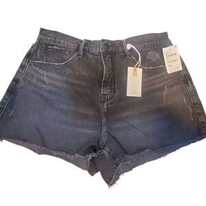 NEW Good American GOOD '90S SHORT Women's 8/29 Raw Hem Black Denim Cotton